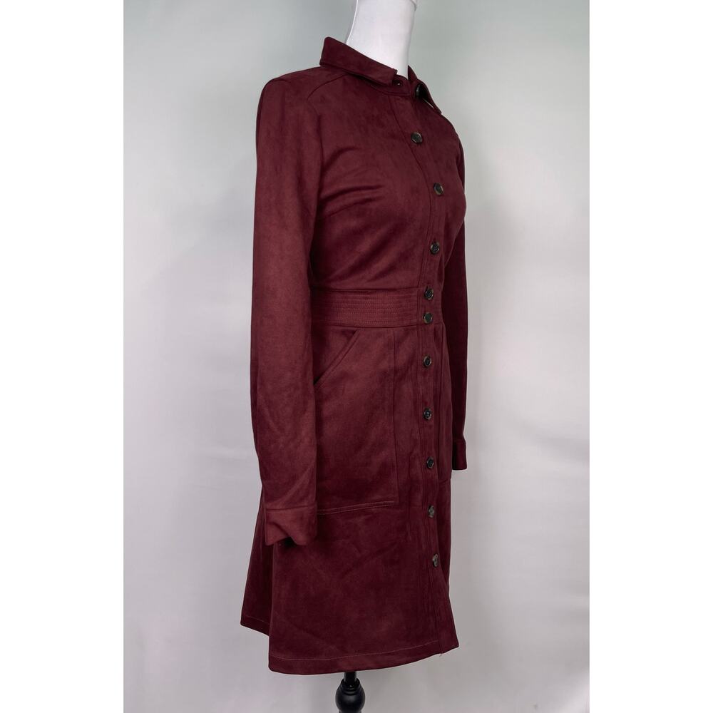 NWT A Loves A Burgundy Faux Suede Button Front Long Sleeve Dress Size M - Picture 2 of 11
